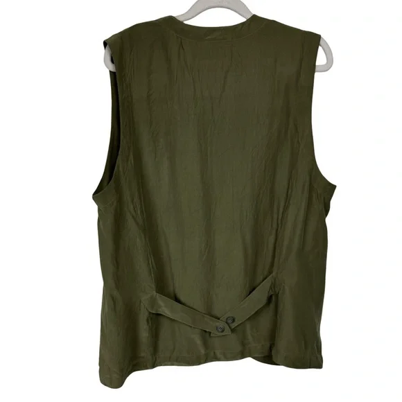Liz Claiborne 100% Silk Vest Olive Green Marked Size S But Easily Fits Size M - Picture 2 of 6